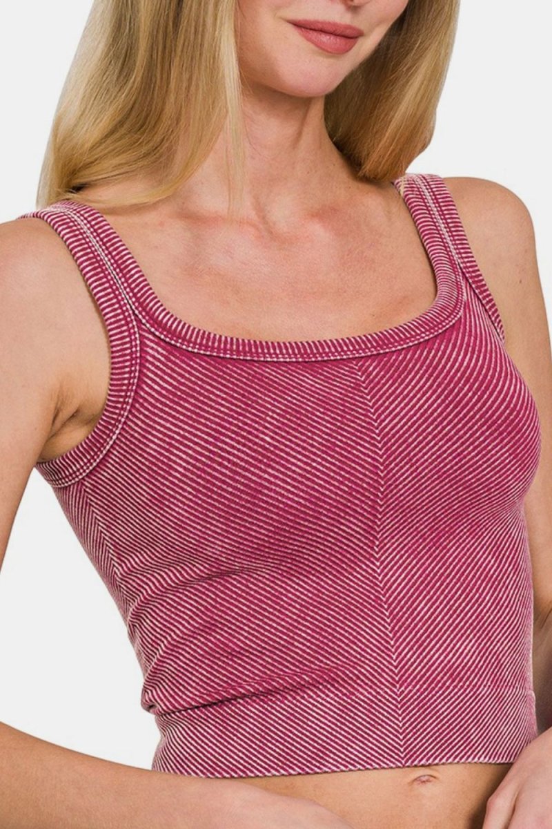 Zenana Washed Ribbed Scoop Neck Wide Strap Tank Top - Love Salve